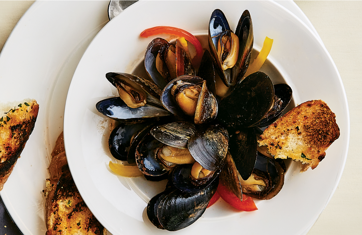 Mussels and toast server at SALMON Health and Retirement