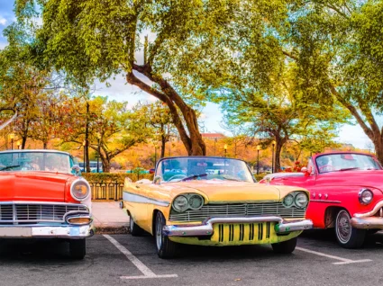 Row of three classic cars at SALMON at Medway's First Annual Car Show