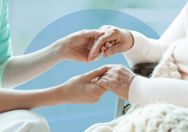 Image with Background Overlay nurse holding patient s hands