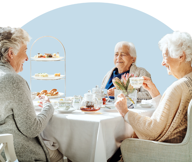 three senior women dining