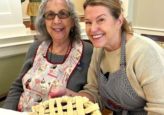 Northborough Whitney Place Resident and Staff With Pie They Baked