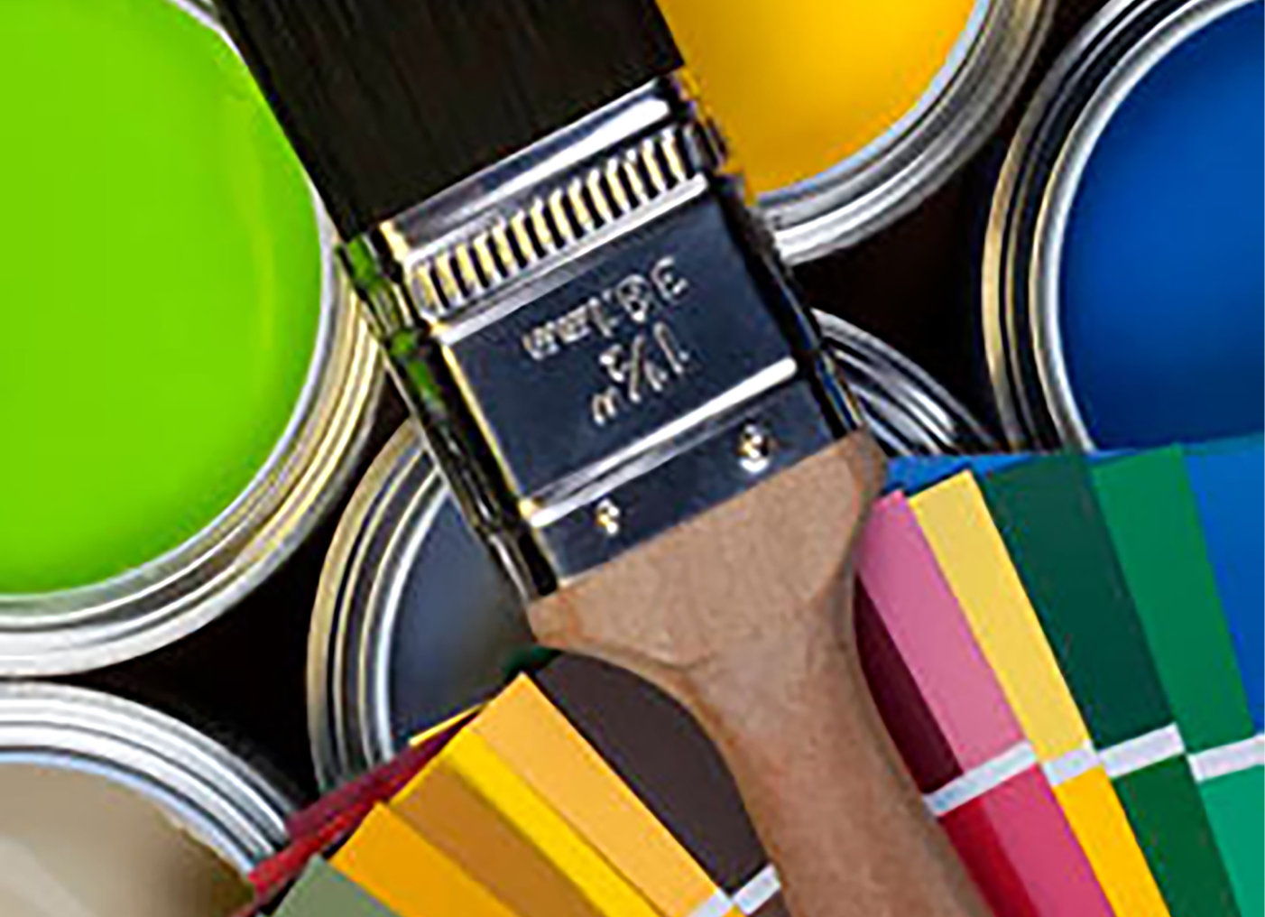 Paint brush, paint and color swatches