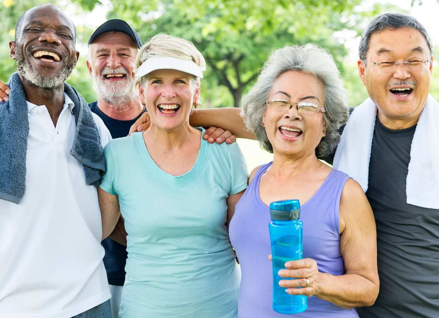 Senior friends posing for a picture after a workout at SALMON's The Willows Independent Living community