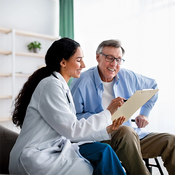 Nurse consulting man about his health